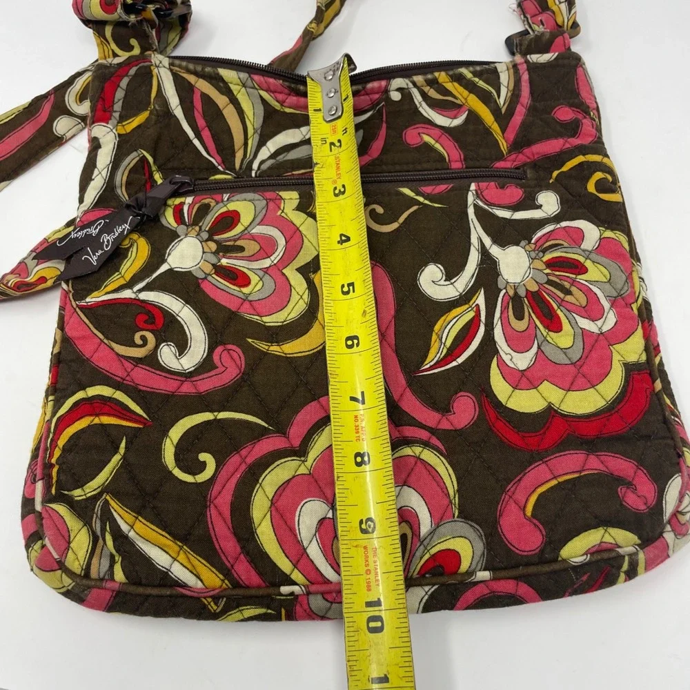 Vera Bradley Mocha Rouge Floral Quilted Cotton Crossbody Bag Brown Pink Yellow